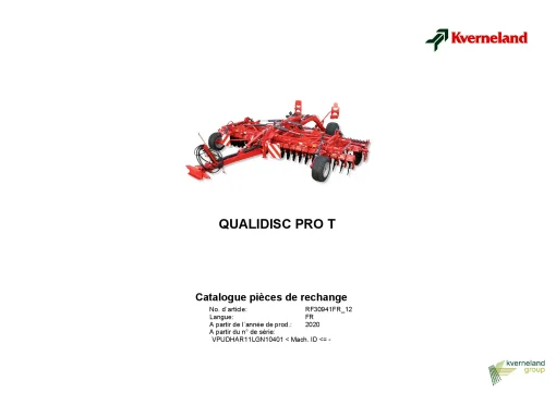 Kverneland Qualidisc T Pro Disc Harrow Compact 2020 FR Parts Manual Catalog Pdf Download