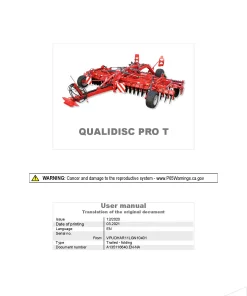 Kverneland Qualidisc T Pro Disc Harrow Compact 2021 North America Operation Maintenance Manual PDF download