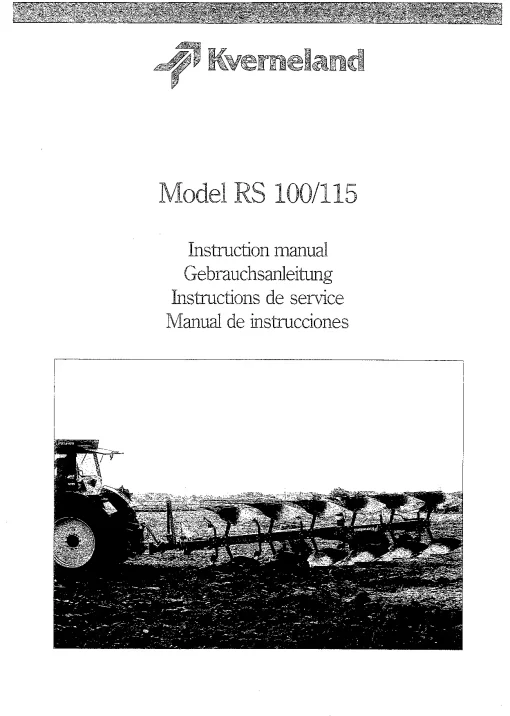 Kverneland RS 100 -115 Ploughs Reversible Semi-mounted Operation Maintenance Manual PDF download