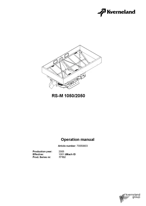 Kverneland RS-M 1050 2050 Spreaders Disc Rear mounted 2005 Operation Maintenance Manual PDF download