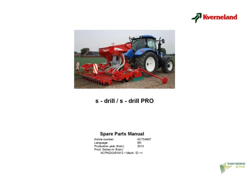 Kverneland S-drill (PRO) seed Drill 2013 Parts Manual Catalog Pdf Download