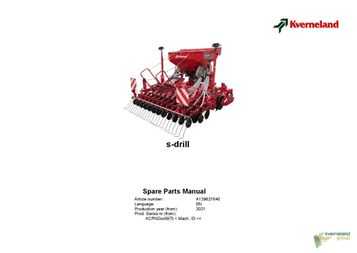 Kverneland S-drill seed Drill 2021 Parts Manual Catalog Pdf Download