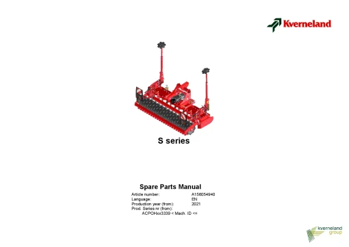Kverneland S series Power Harows 2021 Parts Manual Catalog Pdf Download