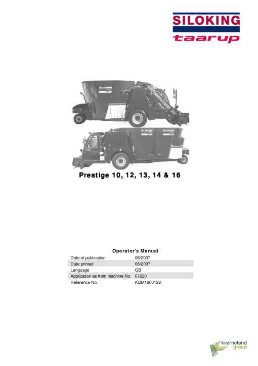Kverneland SILOKING Taarup Prestige 10 12 13 14 16 Diet feeders 2007 Parts Manual Catalog Pdf Download