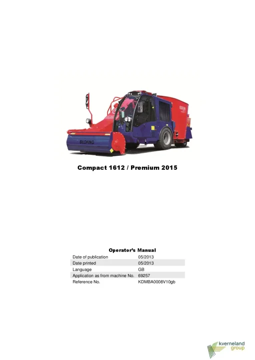 Kverneland Siloking Compact 1612 -Premium 2013 Operation Maintenance Manual PDF download