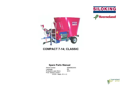 Kverneland Siloking Compact 7-14 Classic Diet feeders 2012 Parts Manual Catalog Pdf Download