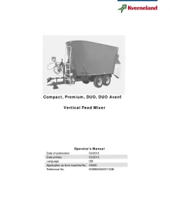 Kverneland Siloking Compact Premium DOU DOU Avnat Vertical Feed Mixer 2010 Operation Maintenance Manual PDF download