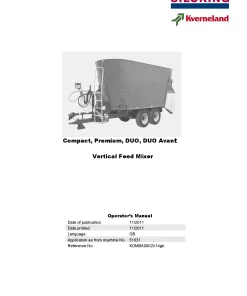 Kverneland Siloking Compact Premium DOU DOU Avnat Vertical Feed Mixer 2011 Operation Maintenance Manual PDF download