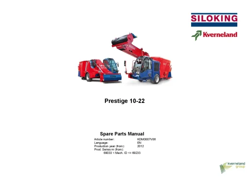 Kverneland Siloking PRESTIGE 10 12 13 14 16 20 22 Diet feeders 2012 Sn 68841-69032 Parts Manual Catalog Pdf Download