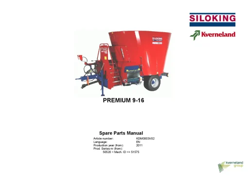 Kverneland Siloking Premium 9-16 Diet feeders 2011 Parts Manual Catalog Pdf Download