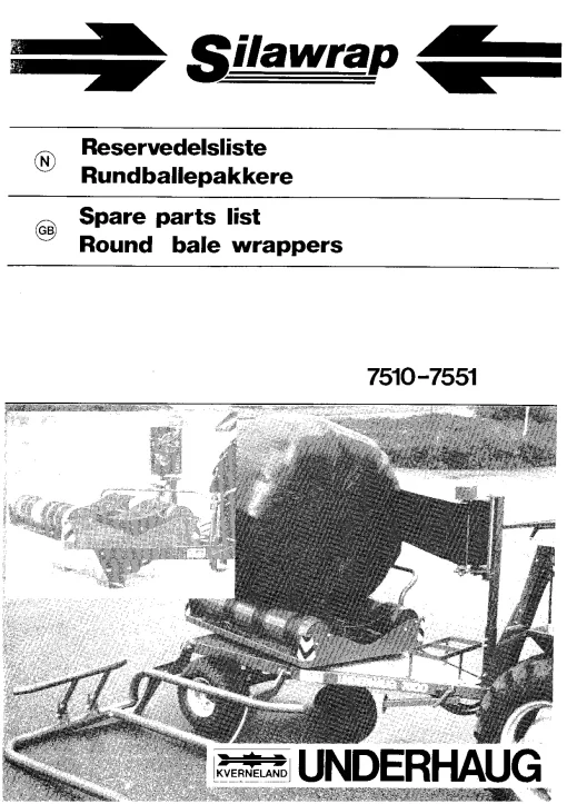 Kverneland Slilawran 7510 7551 Round Bale wrappers Parts Manual Catalog Pdf Download