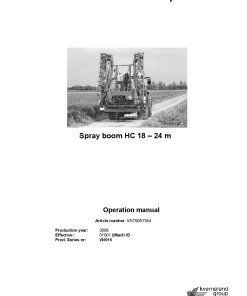 Kverneland Spray Boom HC 18-24 m 2008 Operation Maintenance Manual PDF download