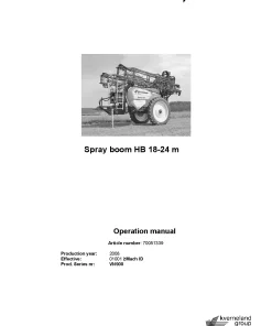 Kverneland Spray boom HB 18-24 m 2008 Operation Maintenance Manual PDF download