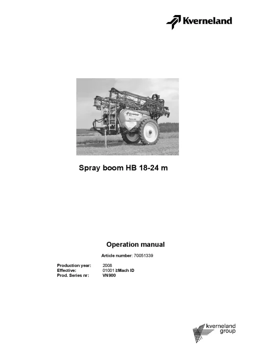 Kverneland Spray boom HB 18-24 m 2008 Operation Maintenance Manual PDF download