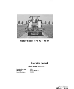 Kverneland Spray boom HPT 12-18 m 2008 Operation Maintenance Manual PDF download