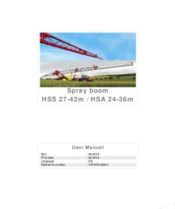 Kverneland Spray boom HSS 27-42m HSA 24-36m 2016 Operation Maintenance Manual PDF download