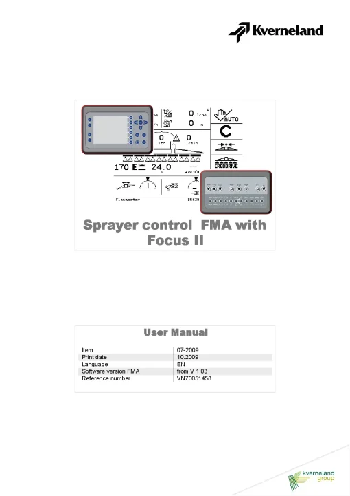 Kverneland Sprayer Control FMA with Focus II 2009 Operation Maintenance Manual PDF download