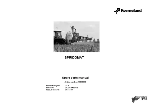 Kverneland Spridomat Sprayers Mounted 2008 Parts Manual Catalog Pdf Download