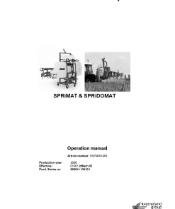 Kverneland Spridomat Sprimat Sprayers Mounted 2008 Operation Maintenance Manual PDF download