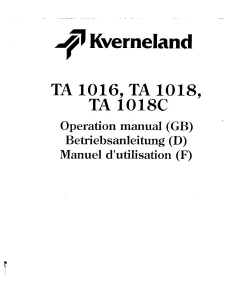 Kverneland TA 1016 1018(C) Mower Conditioner 1995 Operation Maintenance Manual PDF download