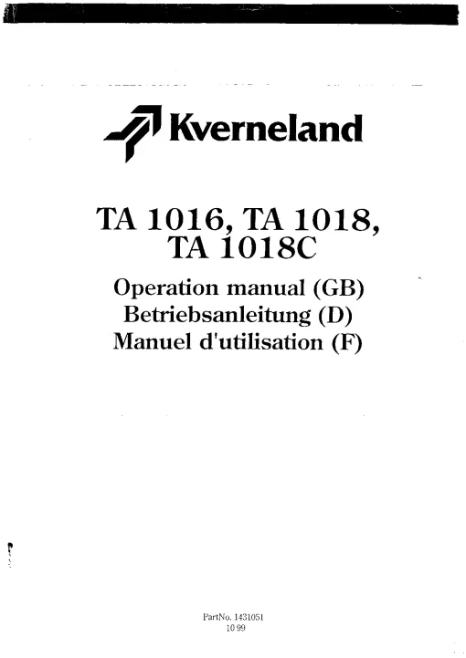 Kverneland TA 1016 1018(C) Mower Conditioner 1995 Operation Maintenance Manual PDF download