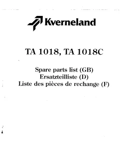 Kverneland TA 1018(C) Mower Conditioner 1999 Parts Manual Catalog Pdf Download