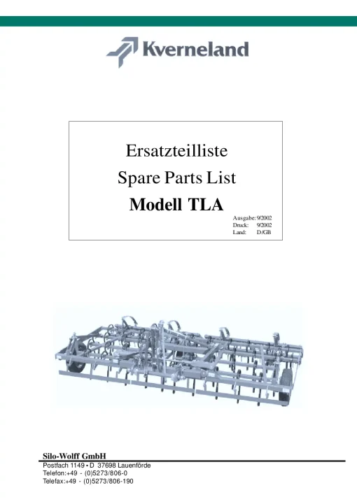 Kverneland TLA Cultivators Parts Manual Catalog Pdf Download
