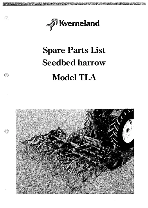 Kverneland TLA Seedbed harrow Parts Manual Catalog Pdf Download