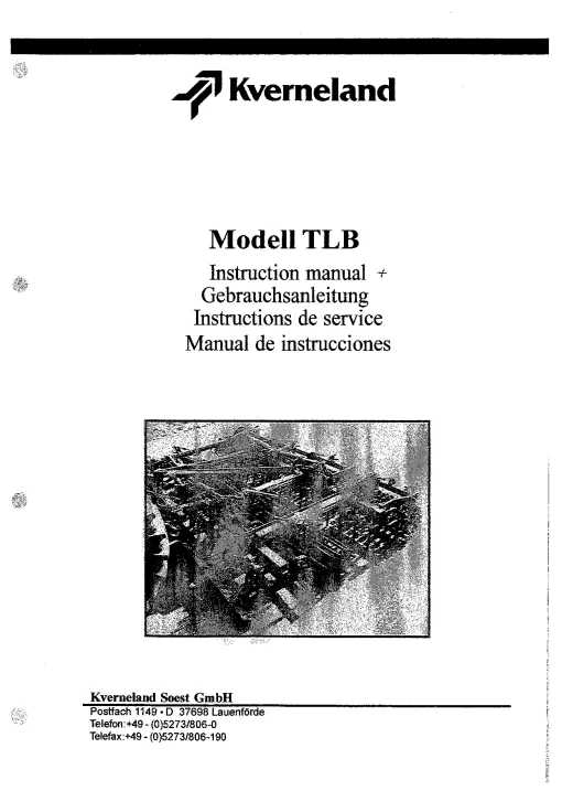 Kverneland TLB Cutivators Operation Maintenance Manual PDF download