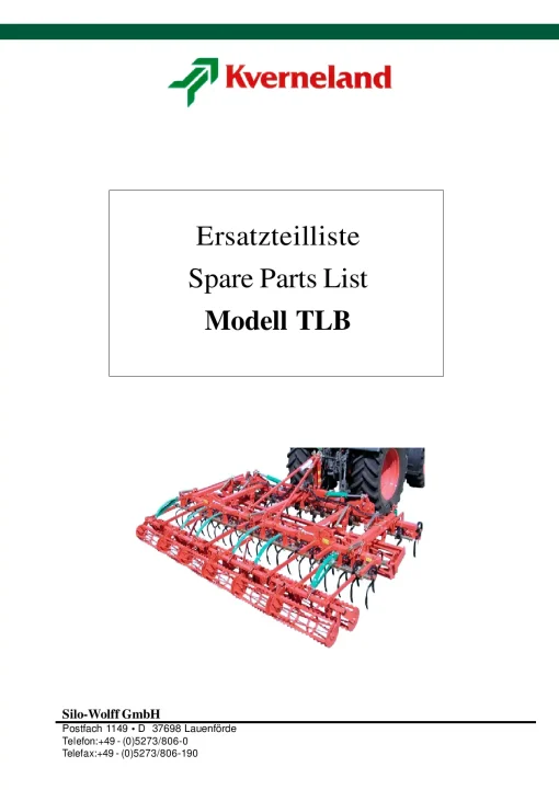 Kverneland TLB Cutivators Parts Manual Catalog Pdf Download