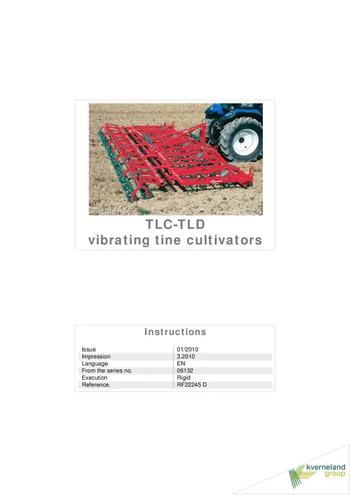 Kverneland TLC TLD Cultivators Vibrating tine 2010 Operation Maintenance Manual PDF download