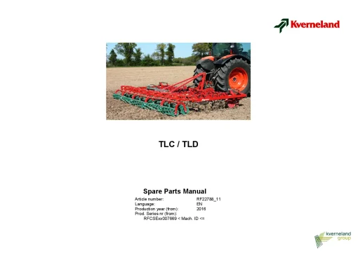 Kverneland TLC TLD Cultivators Vibrating tine 2016 Parts Manual Catalog Pdf Download