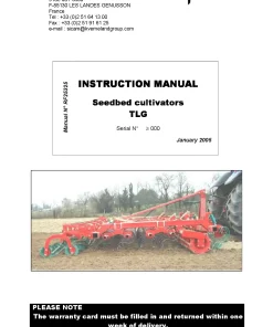 Kverneland TLG Cultivators seedbed 2005 Operation Maintenance Manual PDF download