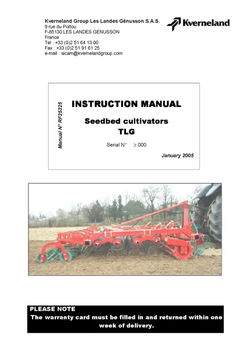 Kverneland TLG Cultivators seedbed 2005 Operation Maintenance Manual PDF download