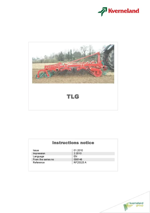 Kverneland TLG Cultivators seedbed 2010 Operation Maintenance Manual PDF download