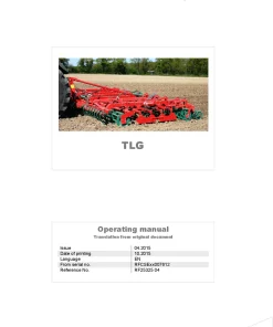 Kverneland TLG Cultivators seedbed 2015 Operation Maintenance Manual PDF download