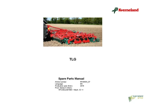 Kverneland TLG Cultivators seedbed 2016 Parts Manual Catalog Pdf Download