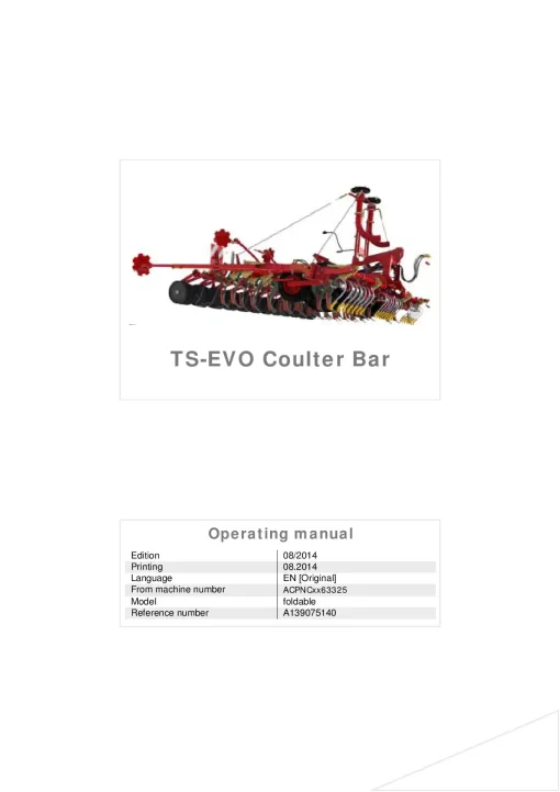 Kverneland TS EVO Coulterbar Seeding combination Integrated 2014 Operation Maintenance Manual PDF download