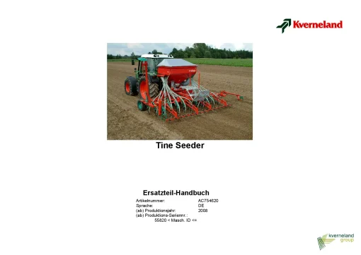 Kverneland Tine Seeder EVO Seeding combination Integrated 2008 DE Parts Manual Catalog Pdf Download