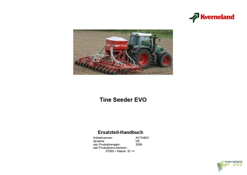 Kverneland Tine Seeder EVO Seeding combination Integrated 2009 Parts Manual Catalog Pdf Download