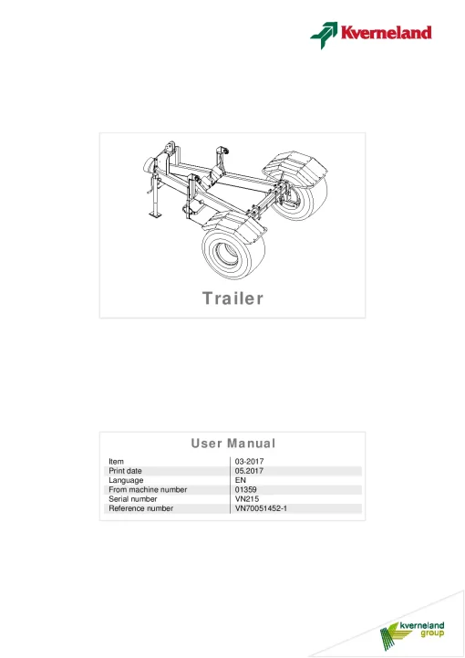 Kverneland Trailer Accessories Fertiliser spreaders 2017 Operation Maintenance Manual PDF download