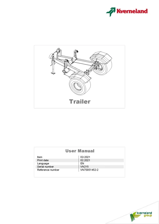 Kverneland Trailer Accessories Fertiliser spreaders 2021 Operation Maintenance Manual PDF download