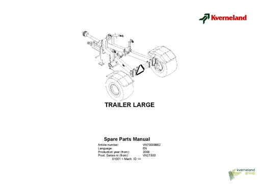 Kverneland Trailer Large Accessories Fertiliser spreaders 2008 Parts Manual Catalog Pdf Download