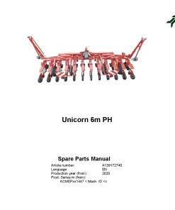 Kverneland Unicorn 6m PH Precision drills 2020 Parts Manual Catalog Pdf Download