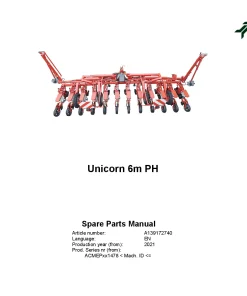 Kverneland Unicorn 6m PH Precision drills 2021 Parts Manual Catalog Pdf Download