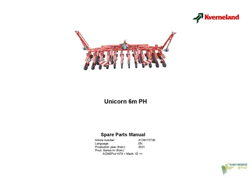 Kverneland Unicorn 6m PH Precision drills 2021 Parts Manual Catalog Pdf Download