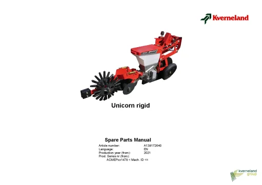 Kverneland Unicorn rigid Precision drills 2021 Parts Manual Catalog Pdf Download