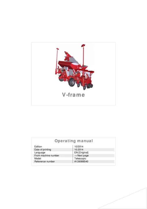 Kverneland V -Frame Precision drills Pneumatic 2014 Operation Maintenance Manual PDF download