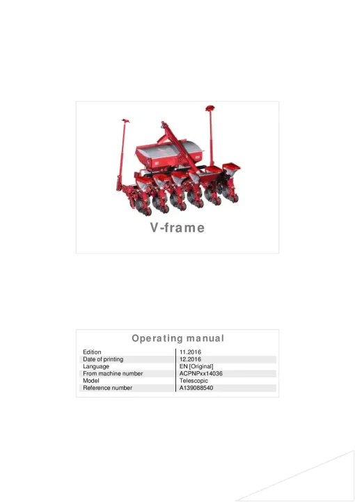 Kverneland V -Frame Precision drills Pneumatic 2016 Operation Maintenance Manual PDF download