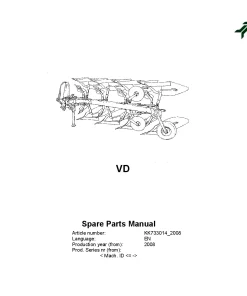 Kverneland VD Ploughs Reversible Mounted 2008 Parts Manual Catalog Pdf Download